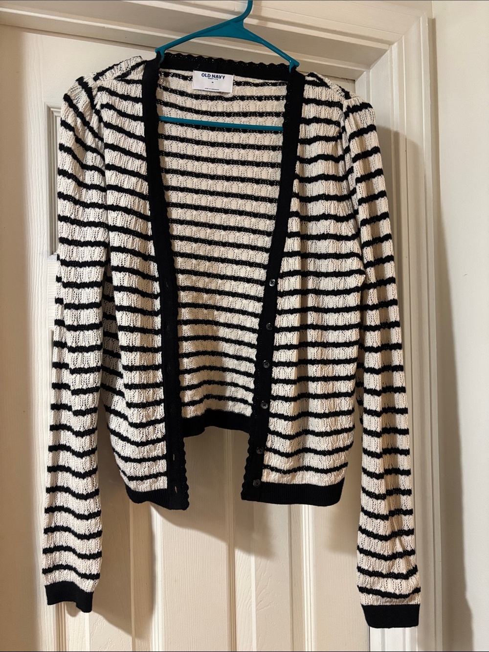 Old Navy Black and White Striped Open Front Cardigan